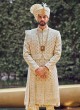 Wedding Wear Lucknowi Work Sherwani In Cream Color